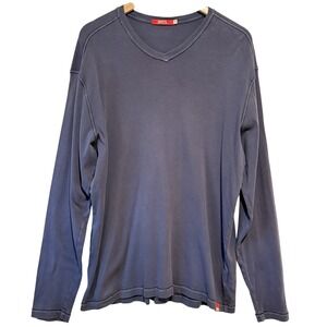 Agave V Neck Long Sleeve Shirt Gray Blue American Made‎ Size L 100% Cotton